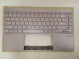Carcasa superioara cu tastatura palmrest Laptop, Asus, ZenBook 14 UM425I, UM425IA, 90NB0RT2-R31UI1, 90NB0RT2-R31UI0, UX425IA-2P, iluminata, argintie,