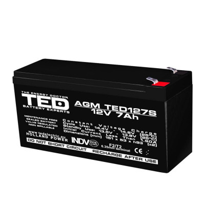 Acumulator stationar Ted Electric. 12 V, 7 Ah, F2, AGM VRLA, Plumb Acid foto