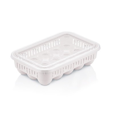 Cutie alimentara din plastic, pentru oua, etans, stivuibil, alb, 15 compartimente foto