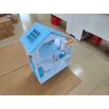AIYAPLAY Casă de păpuși din lemn cu 3 etaje, lift și balcon, 5 camere și 13 piese de mobilier pentru copii 3-6 ani, Albastru | Aosom Romania