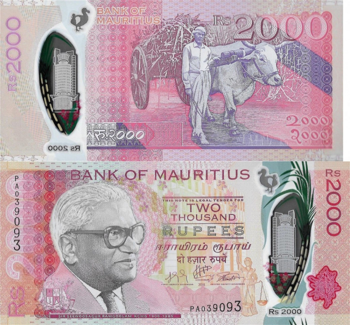 MAURITIUS █ bancnota █ 2000 Rupees █ 2018 █ P-67 █ POLYMER █ UNC █ necirculata