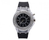 Ceas Activ LED, Jocuri de lumina 7 culori, 4 moduri flash, MyStyle Fashion Crystal Clasic Watch Black, Geneva