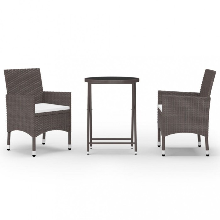 Set mobilier bistro, 3 piese, maro, poliratan/sticla securizata