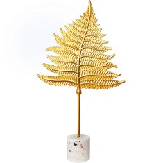 Decor frunză ferigă, aurie metal 23 cm