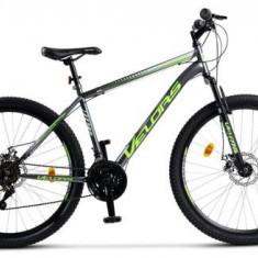 Bicicleta MTB-HT Velors V2709A, 18 Viteze, Roti 27.5inch, Cadru 18inch, Frane pe disc (Gri/Verde)