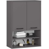 Dulap baie suspendat, cu 2 usi si 2 rafturi deschise, PAL 16 mm, 64x30x94 cm, gri Household NewTrend