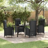 VidaXL Set de masă pentru grădină cu pernă 5 pcs Negru Rattan poli