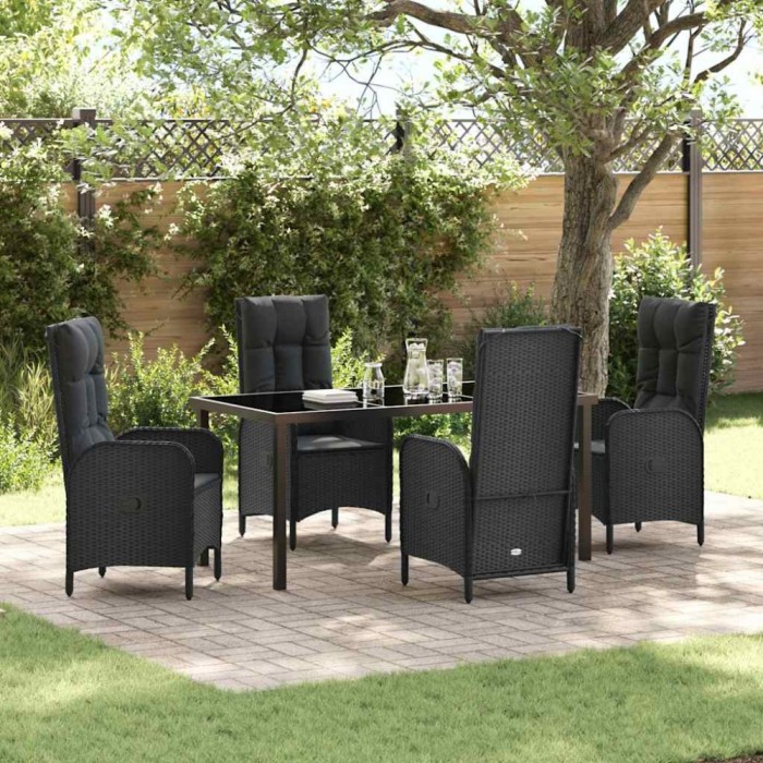 vidaXL Set de masă pentru grădină cu pernă 5 pcs Negru Rattan poli 3380116