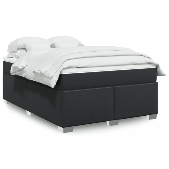 Gossi pat box spring cu saltea, negru, 140x200 cm, piele ecologica