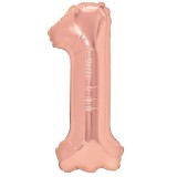 Balon din folie metalizata flippy, figurina cifra, tema aniversare 80 cm, ambalaj individual, pai inclus, umflare cu aer sau heliu, rose, cifra 1