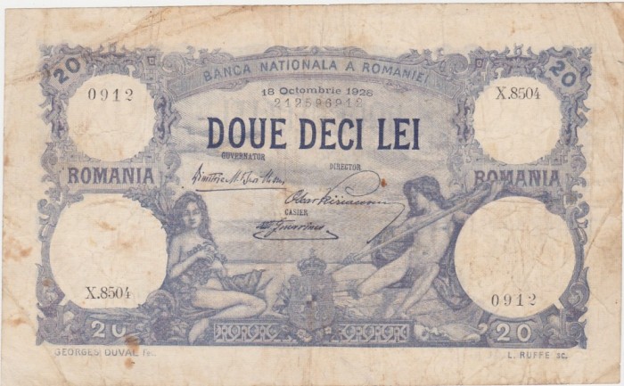 ROMANIA 20 lei octombrie 1928 F