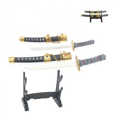 Set 2 Mini Katana Sabie Samurai Stativ de Decor Lama 11.8cm Tole10 32139 foto