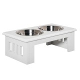 PawHut Boluri Ridicate pentru C&acirc;ini, Suport pentru Boluri cu 2 Boluri din Oțel pentru M&acirc;ncare și Apă, 58,4x30,5x25,4 cm, Alb | Aosom Romania