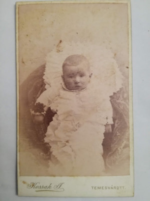 Foto carton CDV veche, Joszef Kossak, Timișoara / Temesvar, bebeluș foto