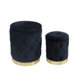 Cumpara ieftin Set 2 tabureti catifea neagra 31 x 38, 42 x 52 cm