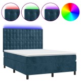 Cumpara ieftin Pat cu arcuri, saltea si LED, gri inchis, 140x200 cm, catifea