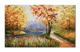 Tablou 3D inspirational peisaj din natura pictat manual living, dormitor, Oaza de liniste, 100x60cm ulei pe panza, Leonard Covaci