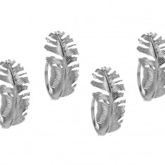 Set 4 inele pentru servetele Leaf V1, 4.5 x 3 cm, metal, argintiu