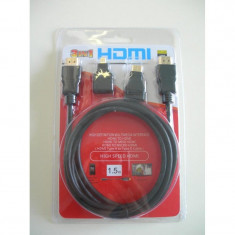 Cablu HDMI cu Mufe Adaptoare Micro HDMI si Mini HDMI