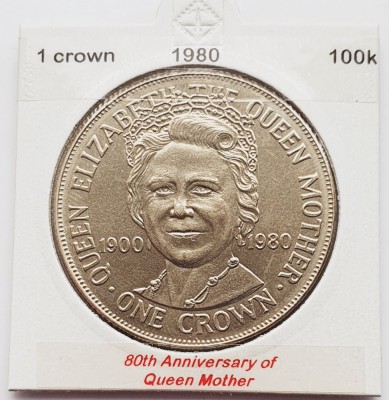 1889 Insula Man 1 crown 1980 Elizabeth II (Queen Mother) km 68 foto