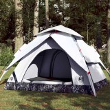 VidaXL Cort de camping 3 persoane, alb opac, setare rapidă, țesătură