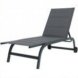 Outsunny Șezlong de soare material respirabil cu spătar reglabil &icirc;n 6 trepte, roți, cadru din aluminiu Gri &icirc;nchis | Aosom Romania