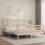VidaXL Cadru de pat cu tăblie, king size, lemn masiv
