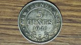 Newfoundland provincie Canada - bijuterie argint sterling - 5 cents 1941 C/ Ottawa - George VI - raruta, tiraj 612k