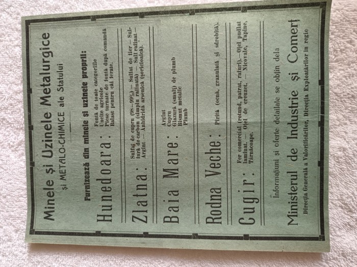 Reclama societate comerciala ,, Minele si Uzinele Metalurgice ale statului 1936