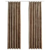 Cumpara ieftin Draperii opace, 2 buc., bej, 140x225 cm, catifea, cu carlige