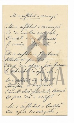ALEXANDRU T. STAMATIAD , &amp;quot; MI-E SUFLETUL O CREANGA &amp;quot; , POEZIE MANUSCRIS foto