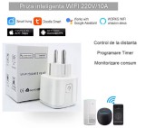 Priza Smart WiFi Inteligenta 220V, Control Aplicatie, Compatibila Alexa Google Home, Programabila, 16A, 3680W