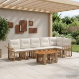 Cumpara ieftin Set de canapele pentru gradina 7 buc. Alb Natural si Crem