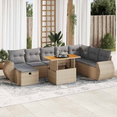 vidaXL Set canapele grădină cu perne 9 piese bej poliratan/lemn acacia 3328074