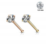 Piercing drept din oțel 316L - zircon rotund transparent, PVD, 0,8 mm, diametru 2,5 mm - Culoare: Auriu