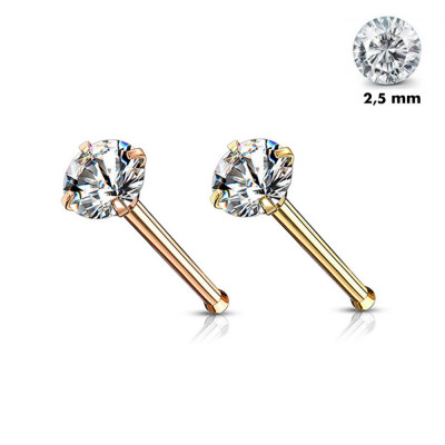 Piercing drept din oțel 316L - zircon rotund transparent, PVD, 0,8 mm, diametru 2,5 mm - Culoare: Arămiu foto