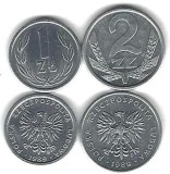 POLONIA LOT / SET Nr 2 : 2 buc , 1+ 2 Zloti / Zlotych 1989
