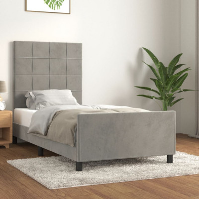 vidaXL Cadru de pat cu tăblie, gri deschis, 90x190 cm, catifea foto