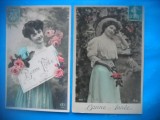 HOPCT 1720 FEMEI..FEMEI-TCV-ROMANTICA-FRANTA-LOT 2 CARTI POSTALE VECHI-CIRCULATE