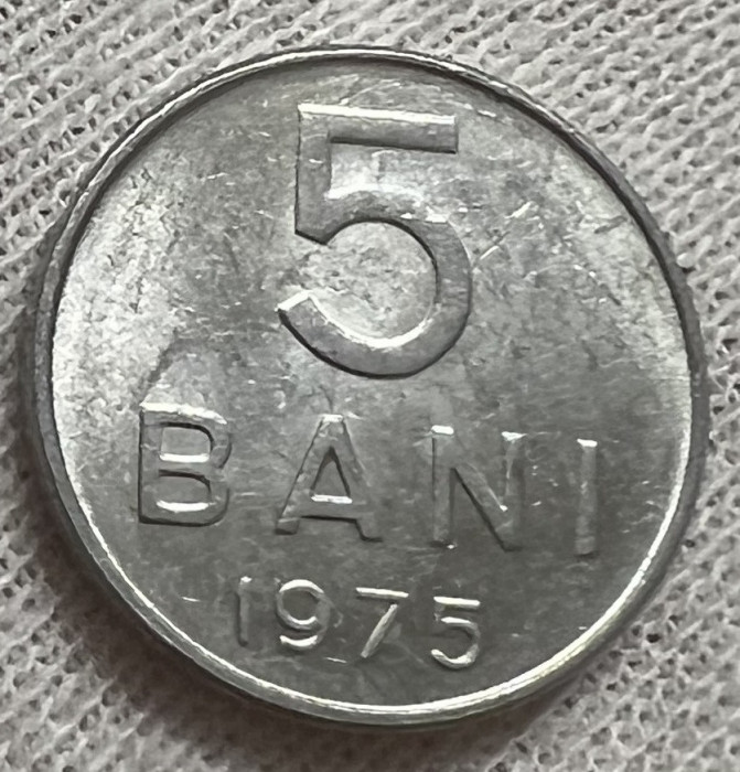 5 Bani 1975 Aluminiu, Romania, UNC, Luciu de batere