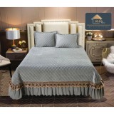 Cumpara ieftin Set Cuvertura Pat Catifea - JO134 Gri Deschis