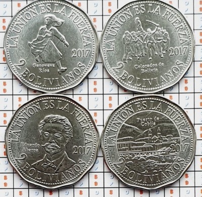 Set 4 monede Bolivia 4 x 2 Bolivianos 2017 claims to Chile UNC - A028 foto
