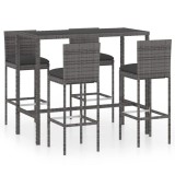 Cumpara ieftin Set mobilier bar de gradina cu perne, 5 piese, gri, poliratan