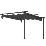 Outsunny Pavilion, 3 x 3 m Pergolă, Acoperiș de terasă rezistent la v&acirc;nt, Montare pe perete, Acoperiș ajustabil, pentru grădină, terasă, Gri &icirc;nchis |