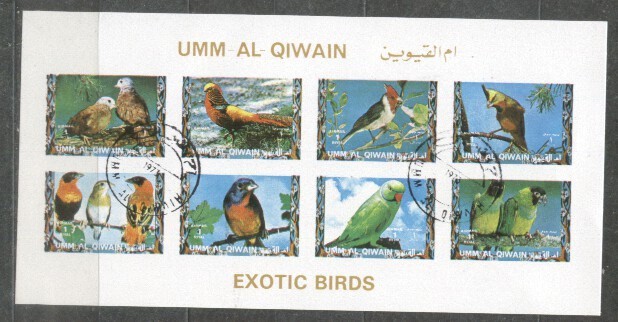 Umm al Qiwain 1973 Exotic birds, mini imperf.sheetlet, used T.022