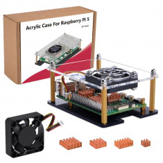 Carcasa acrilica pentru Raspberry Pi 5 cu ventilator si radiatori
