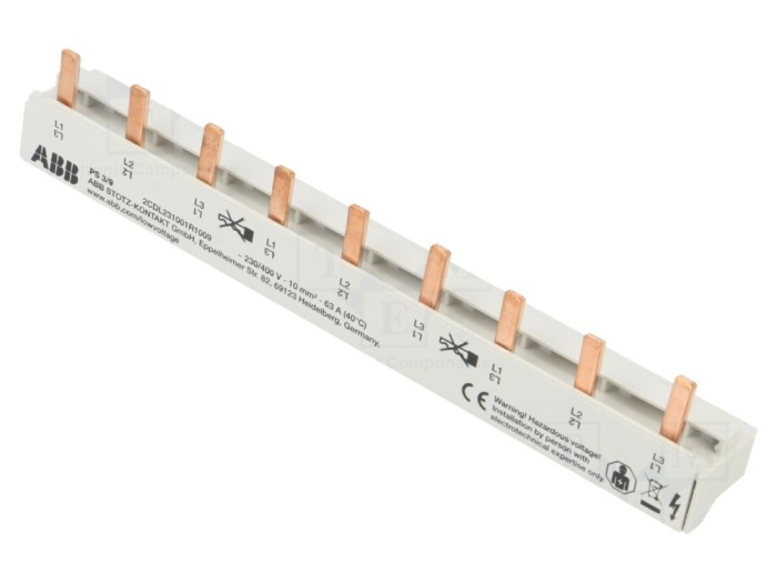 Bară colectoare 3 poli 63A 690V 9 module