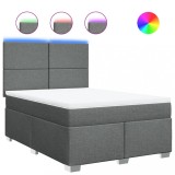 Cumpara ieftin Pat box spring cu saltea, gri inchis, 140x200 cm, textil