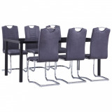 VidaXL Set mobilier de bucătărie, 7 piese, gri, velur ecologic