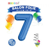 Balon, folie aluminiu, albastru, cifra 7, 40 cm, China